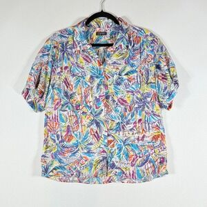 Vintage‎ Esprit Women Small Shirt Tropical Euro Beach Resort Sailboat Multicolor